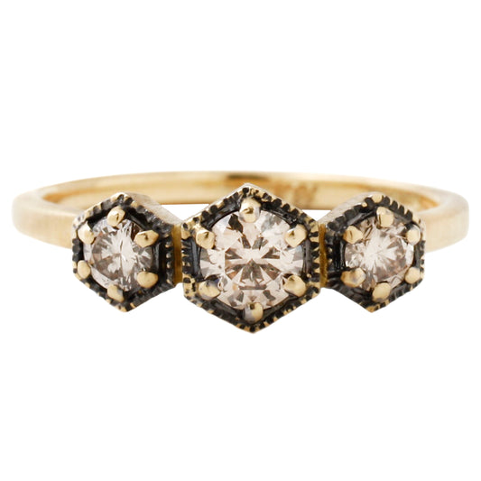 Triple Brown Diamond Hexagon Ring