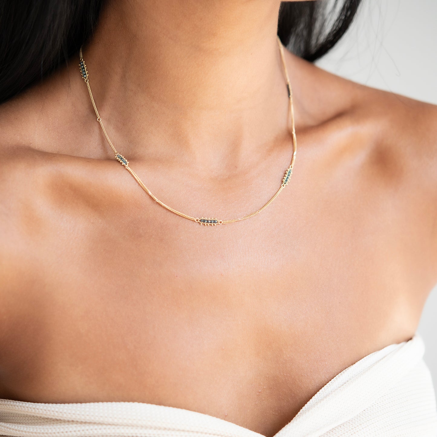 Blue Diamond Textile Station Necklace
