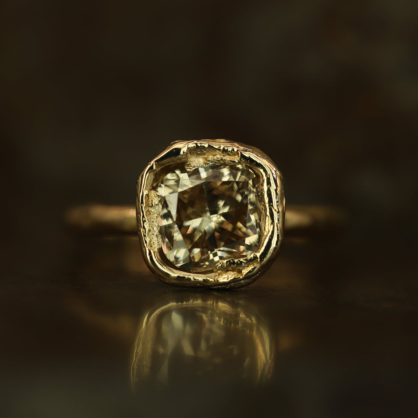Armach 2ct Cushion Champagne Diamond Organic Ring