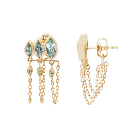Green Marquise Tourmaline Chain Earrings