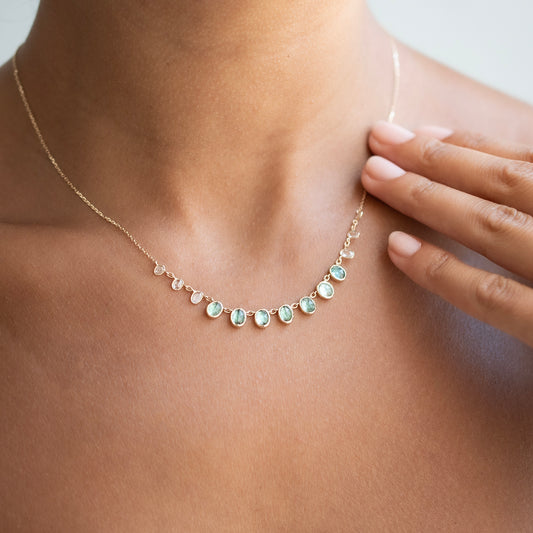 Multi Seafoam Green Tourmaline & Diamond Necklace
