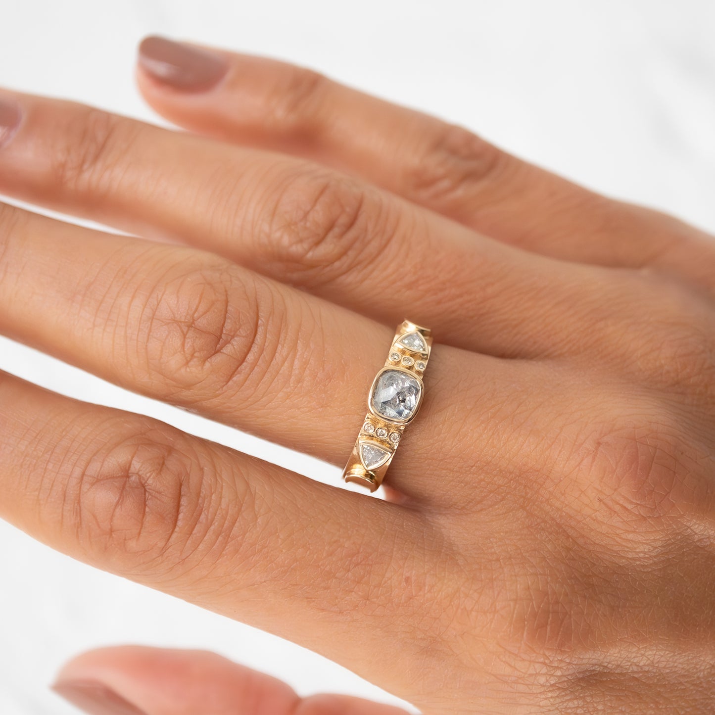 Gray & White Diamond Totem Ring