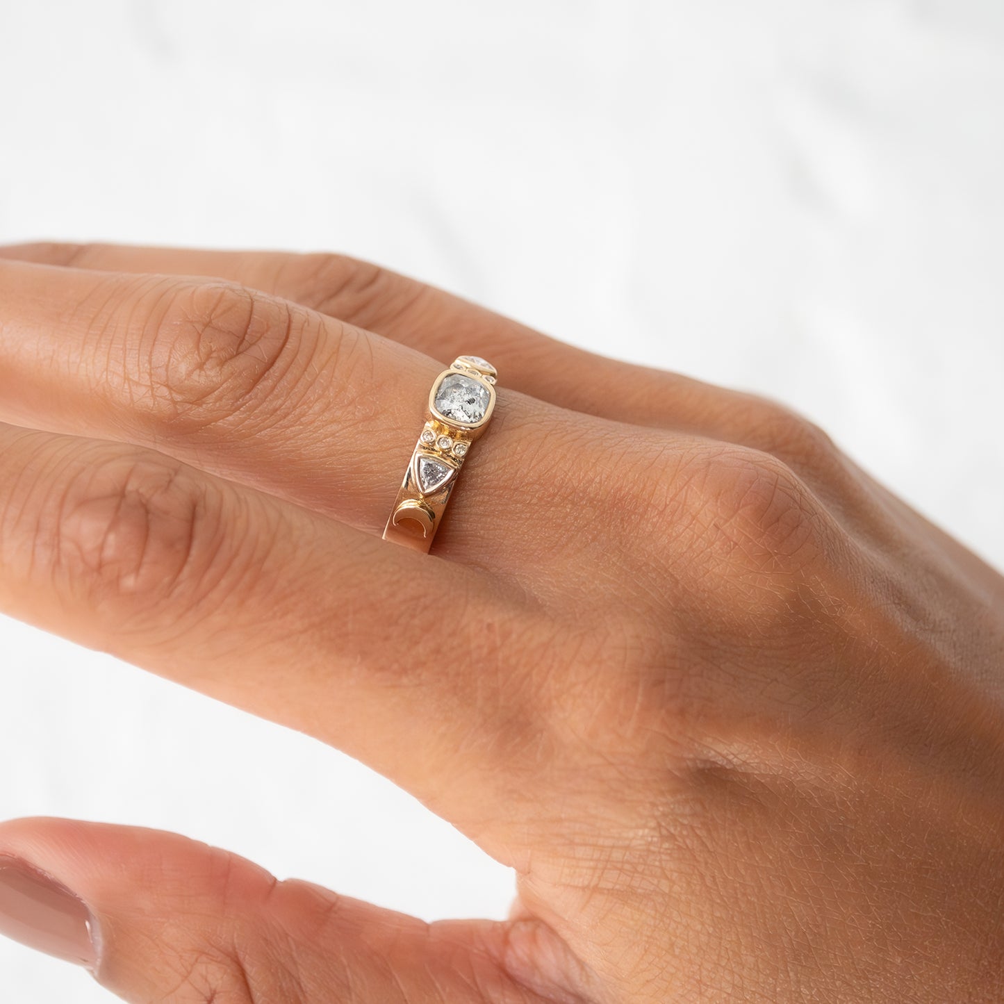 Gray & White Diamond Totem Ring