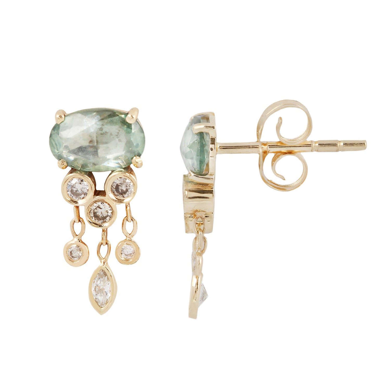 Green Sapphire & Diamond Jellyfish Earrings