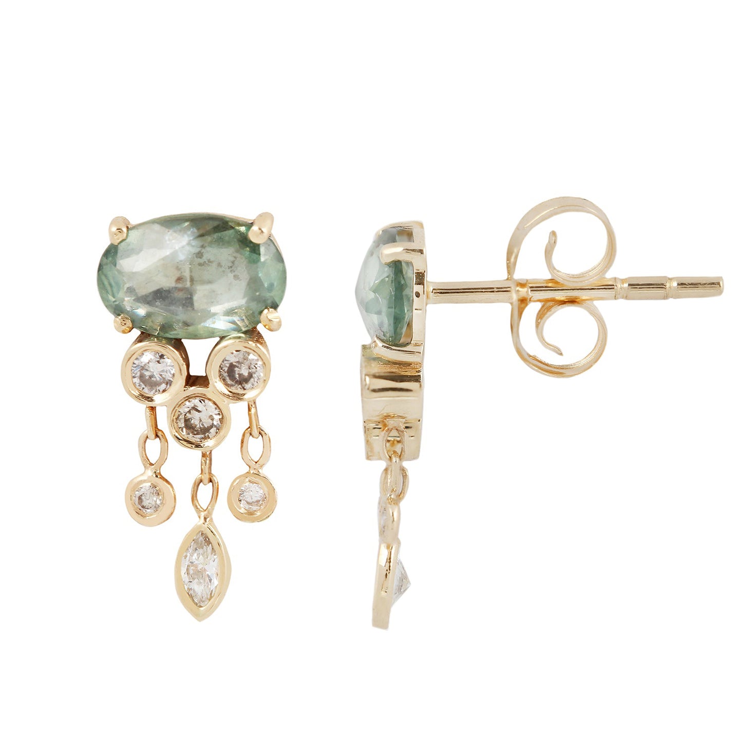 Green Sapphire & Diamond Jellyfish Earrings