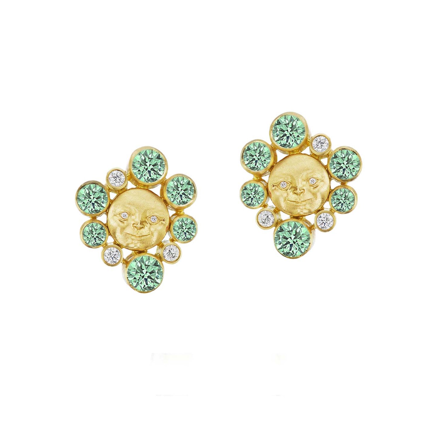 Green Sapphire Lunar Galaxy Button Earrings