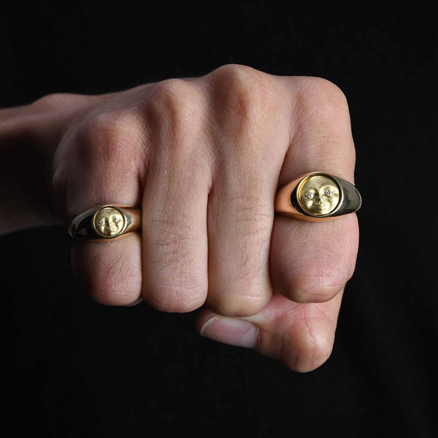 Small Gold Moonface Signet Ring