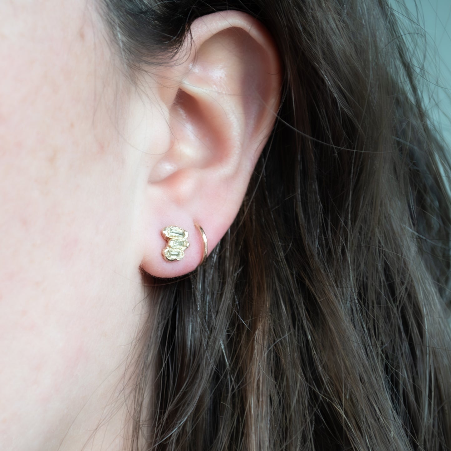 X Lemon Baguette Diamond Scatter Studs