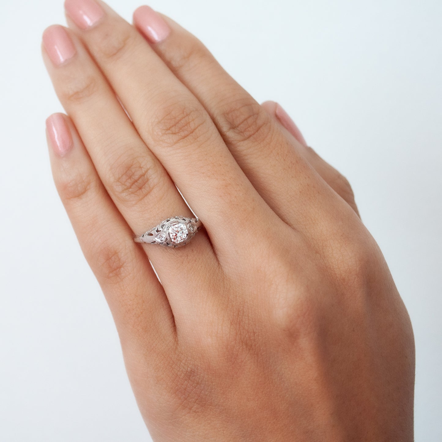 White Diamond Filigree Ring