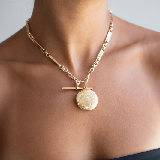 Antique Engraved Shield Round Locket
