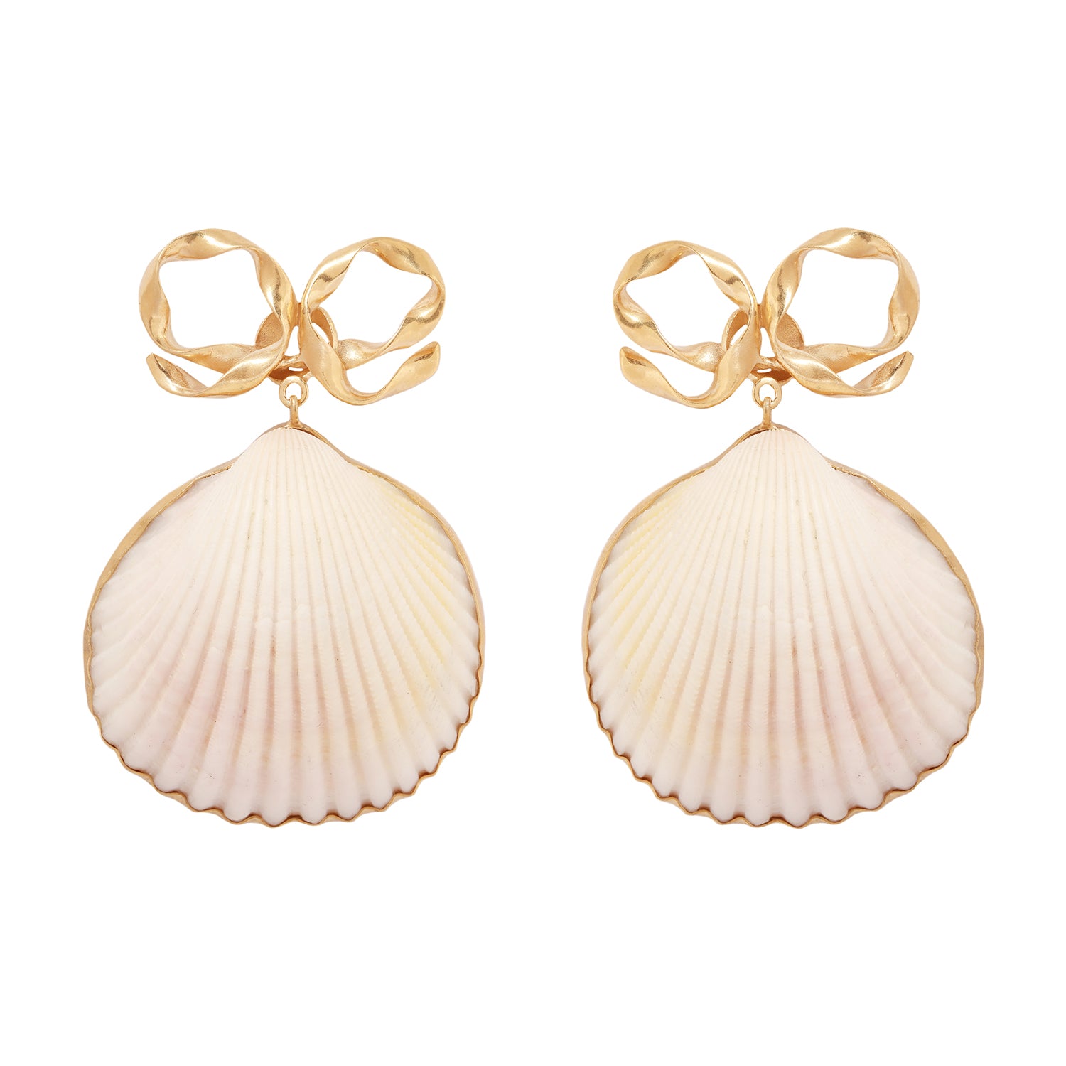 Shell-shaped earrings with gold accents on a white background