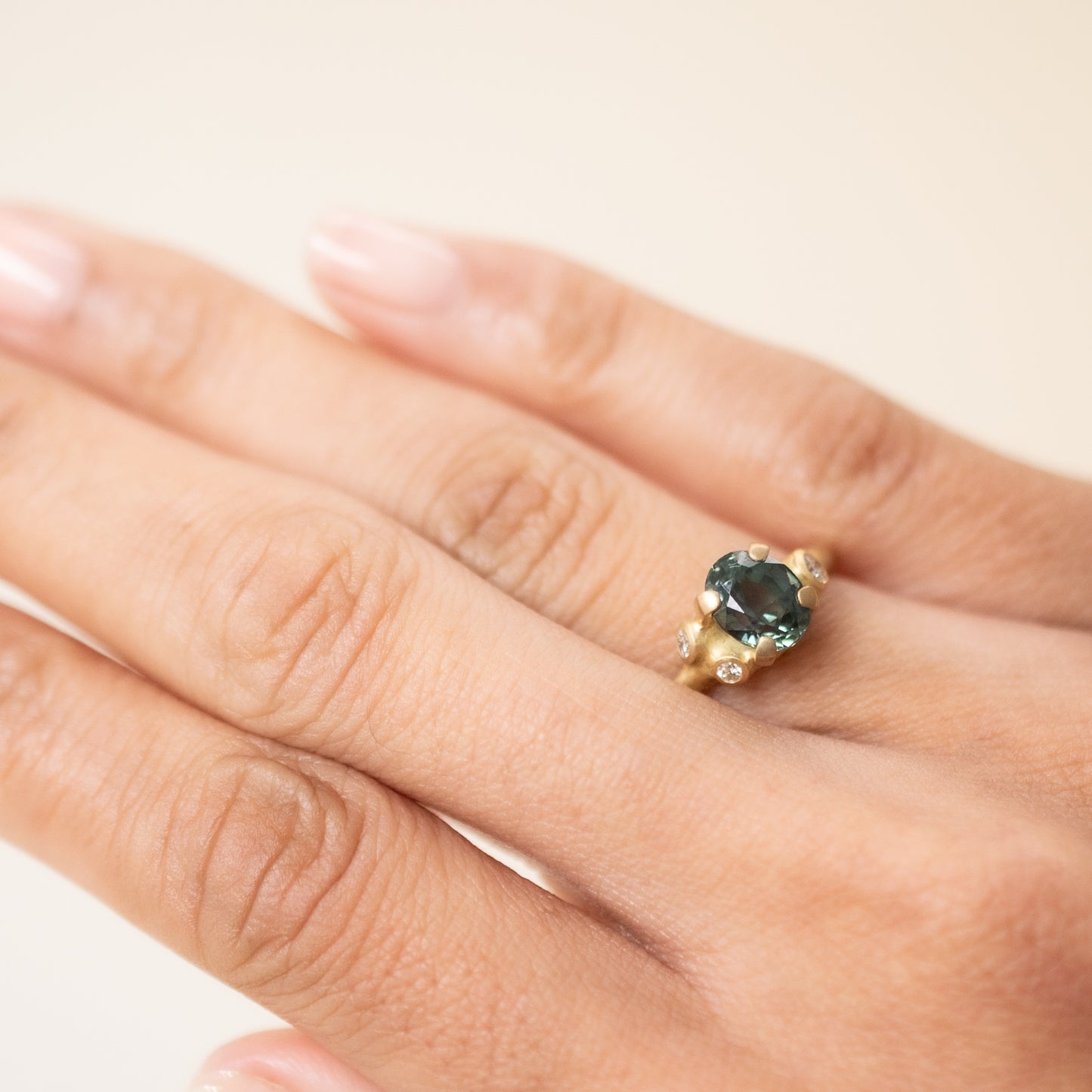 Oval Teal Sapphire Cluster Ring