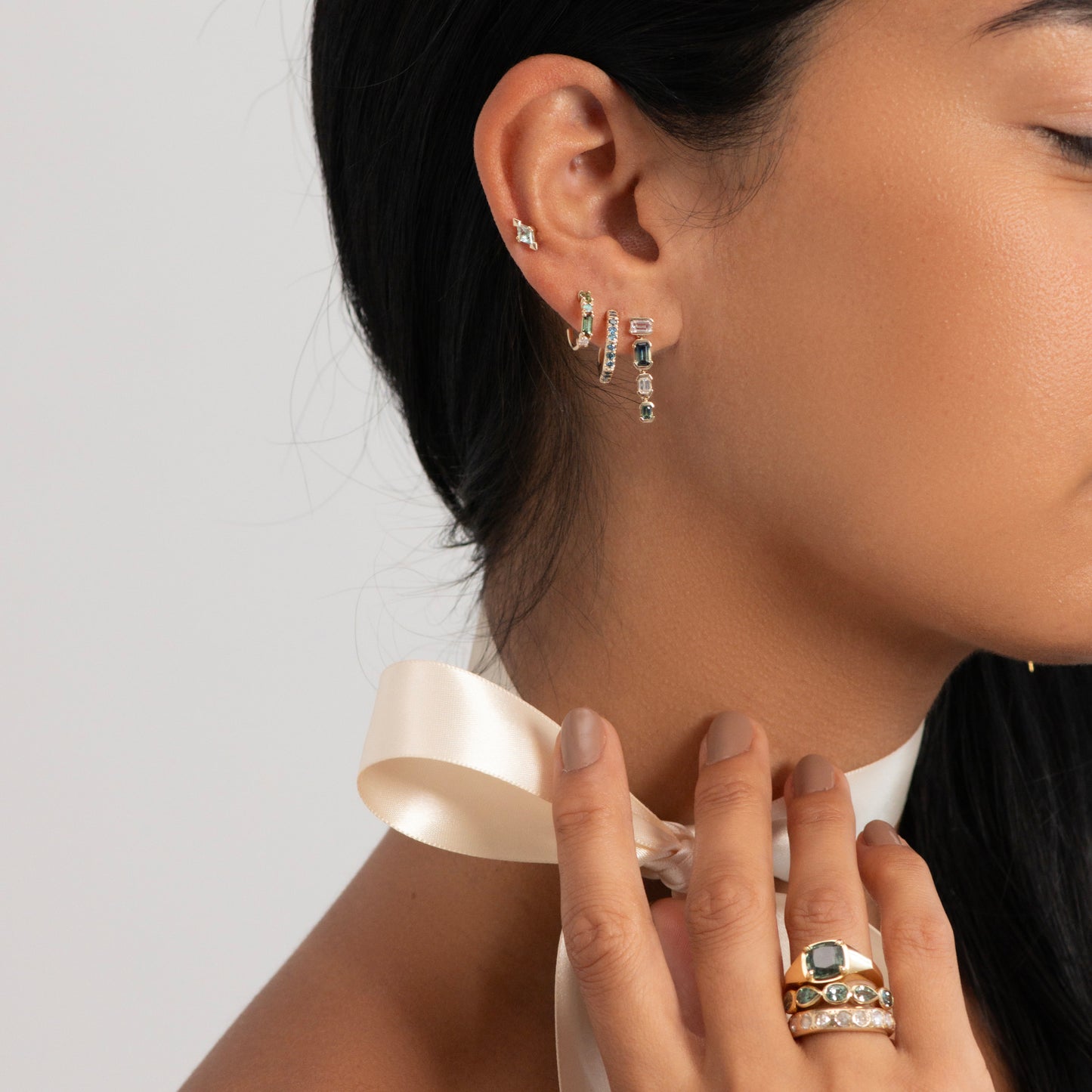 Teal Diamond Geometric Hoops