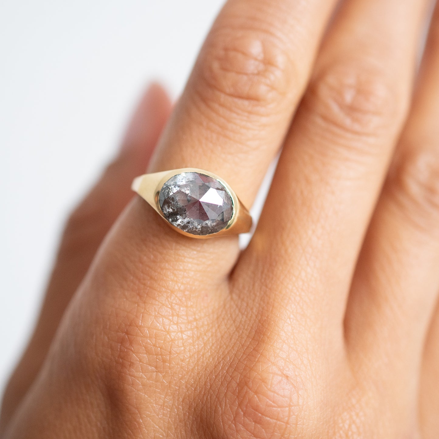 Speckled Diamond Oval Signet Ring
