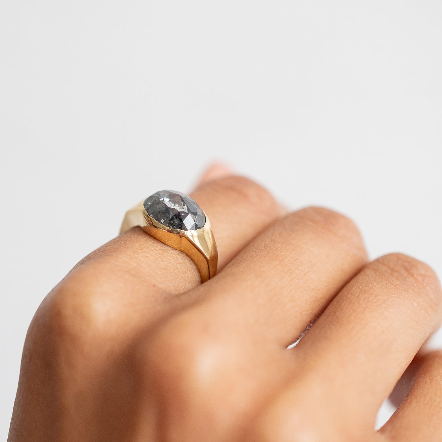 Speckled Diamond Oval Signet Ring