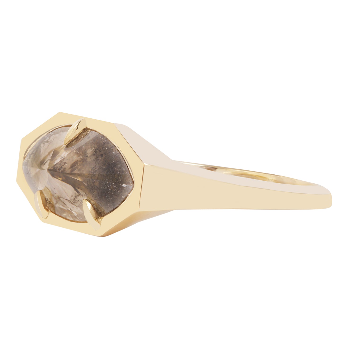 Lauren Wolf - Gold ring with a smoky gemstone on a white background