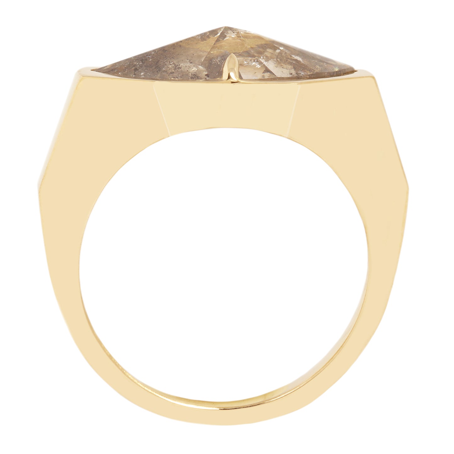 Lauren Wolf - Gold ring with a large, faceted stone on a white background