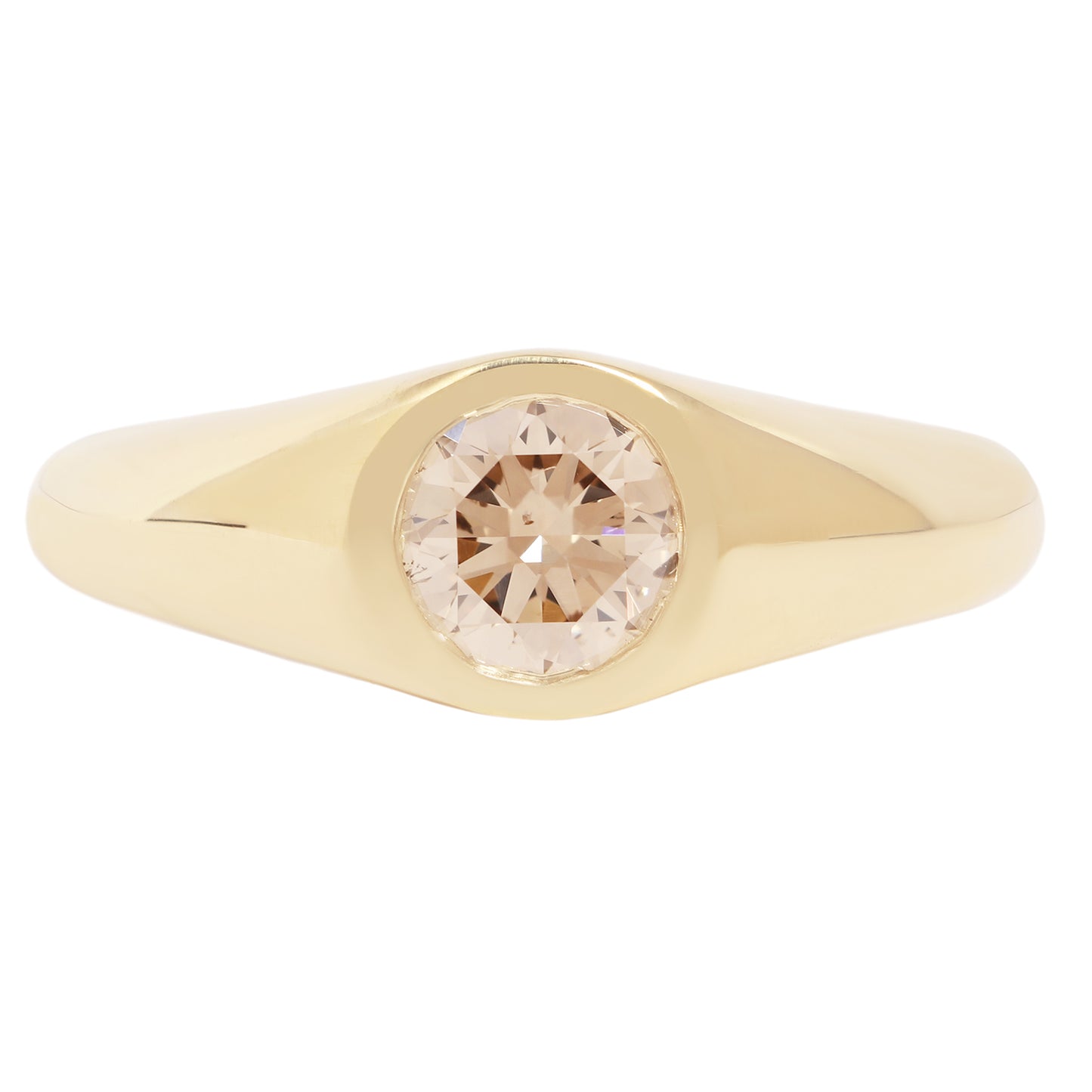 Lauren Wolf - Gold ring with a round diamond on a white background