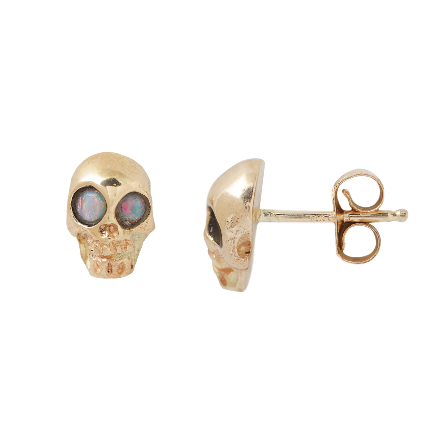 Opal Eyed Gold Skull Studs