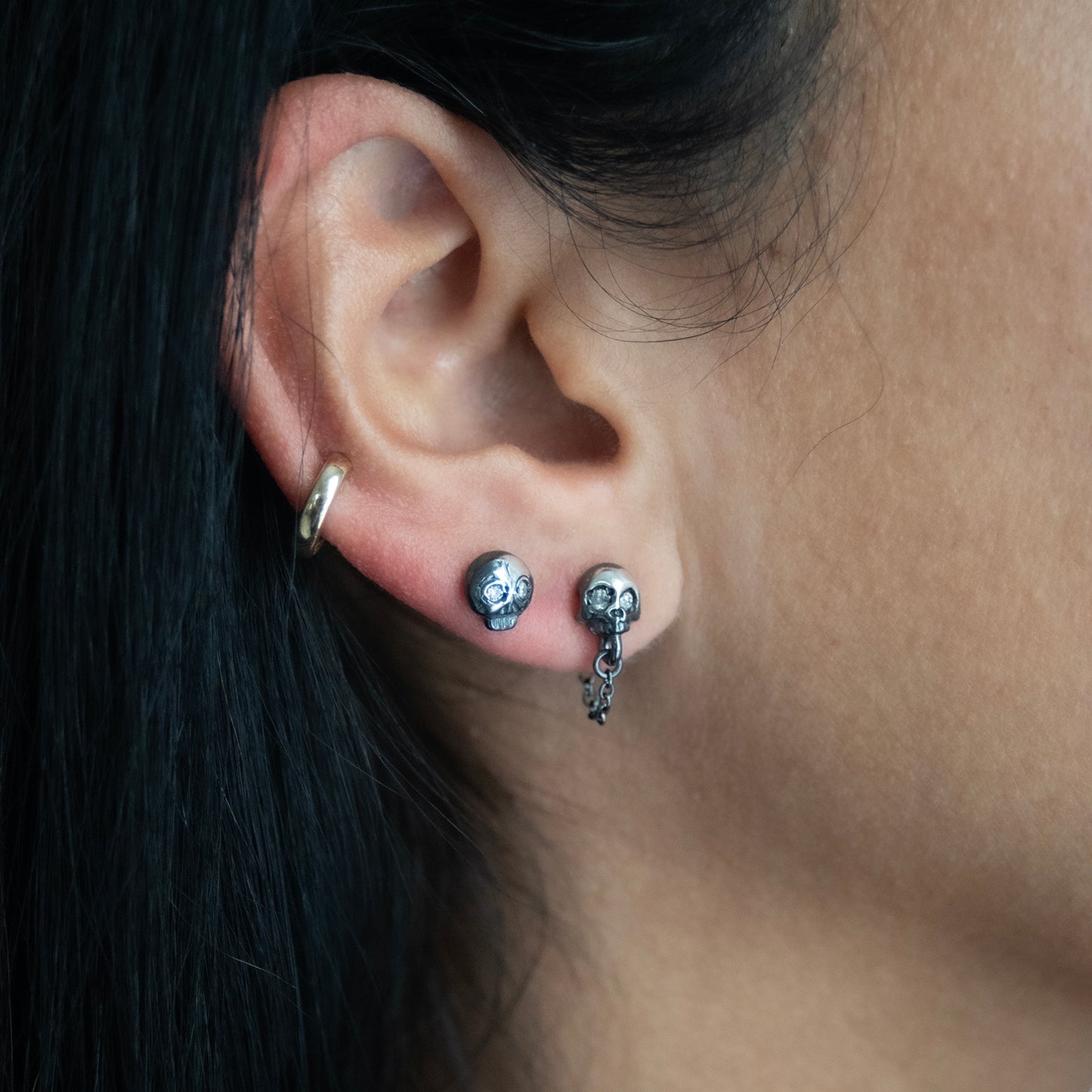 Silver Skull + Chain Earrings