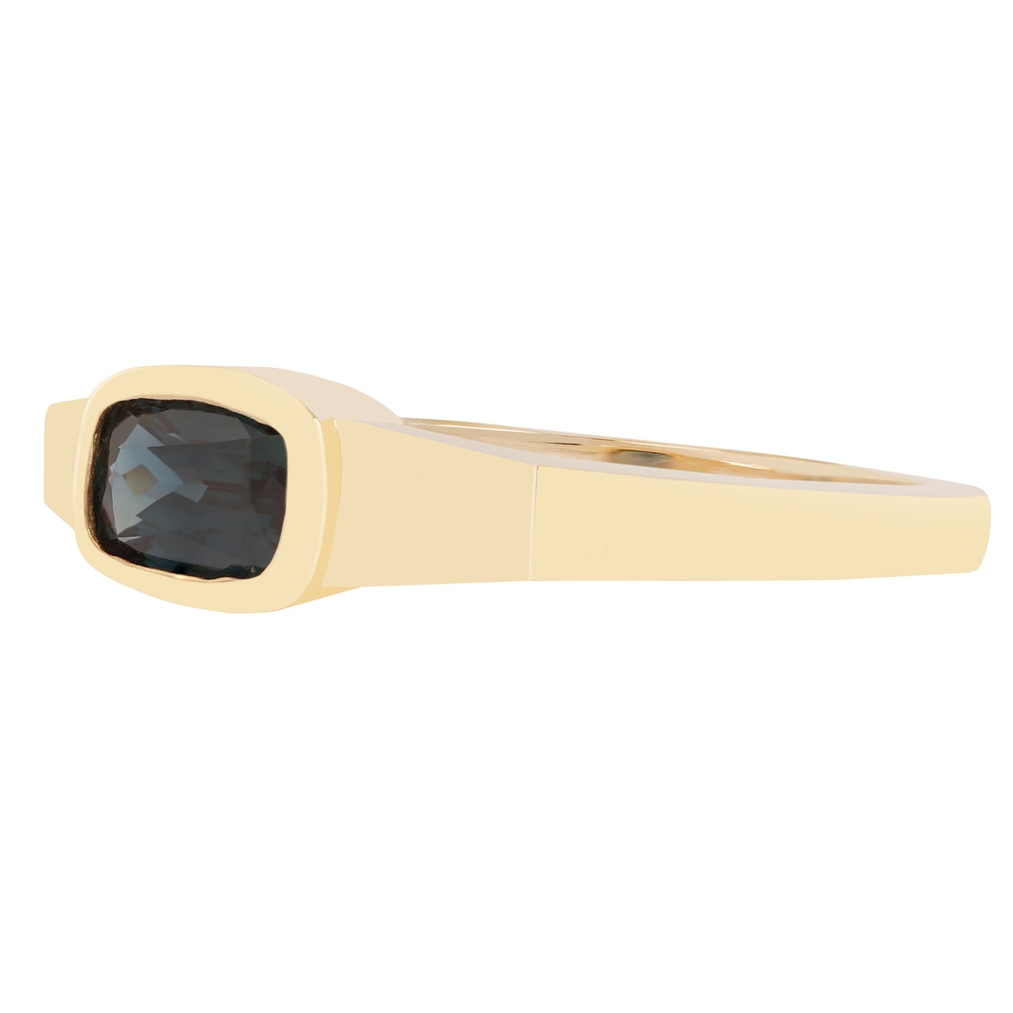 Lauren Wolf - Gold ring with a dark gemstone on a white background
