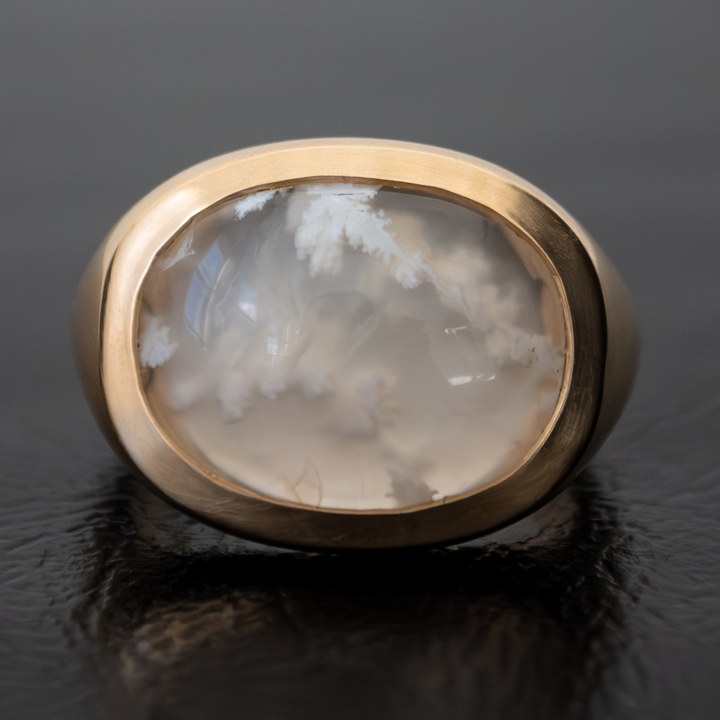 White Plume Agate Slab Ring