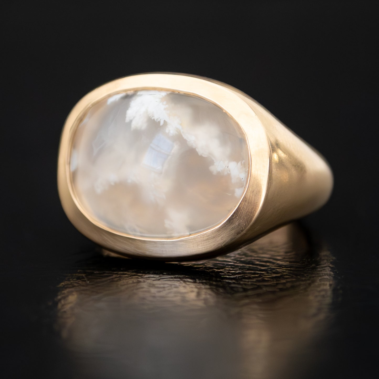 White Plume Agate Slab Ring