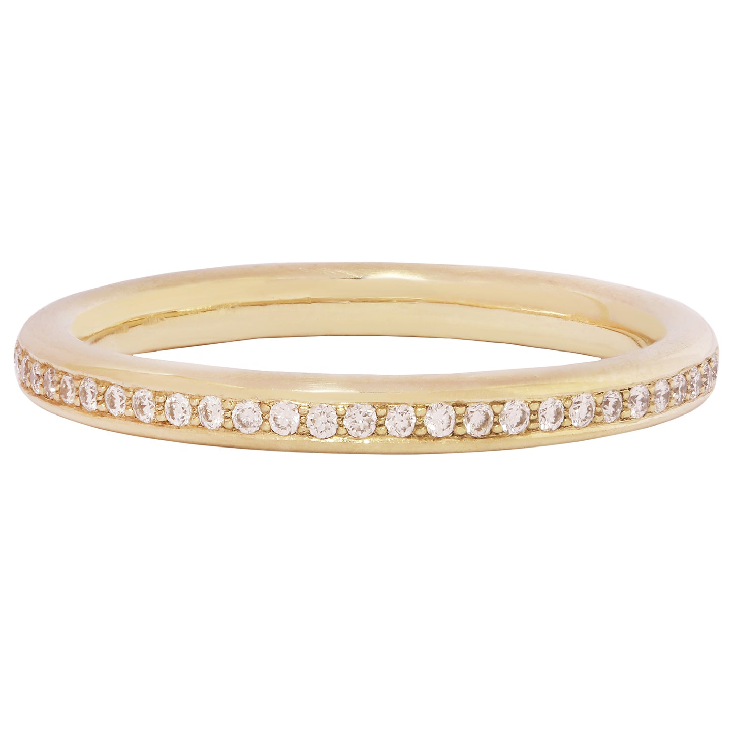 Gold ring with small diamonds on a white background