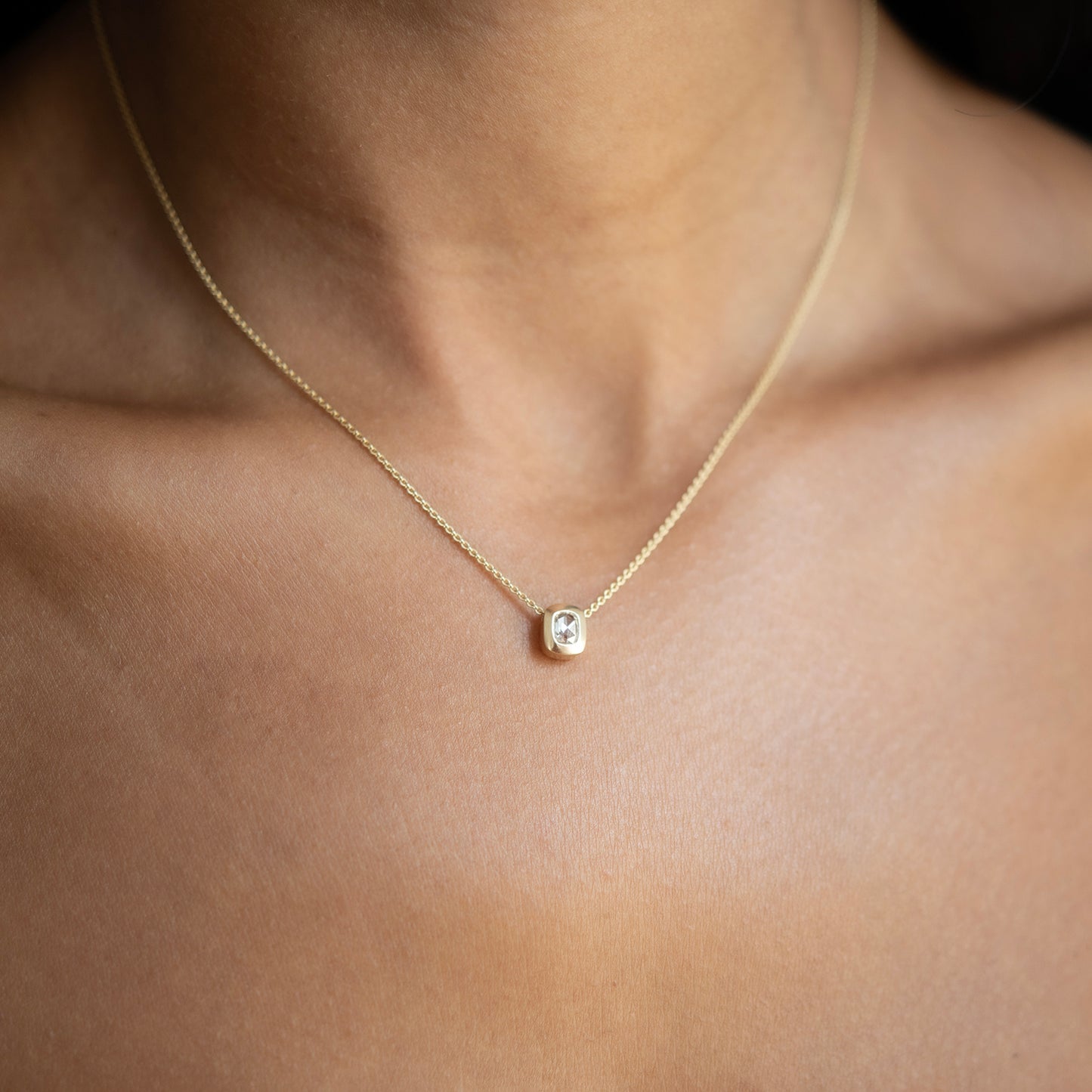 Single Diamond Block Necklace