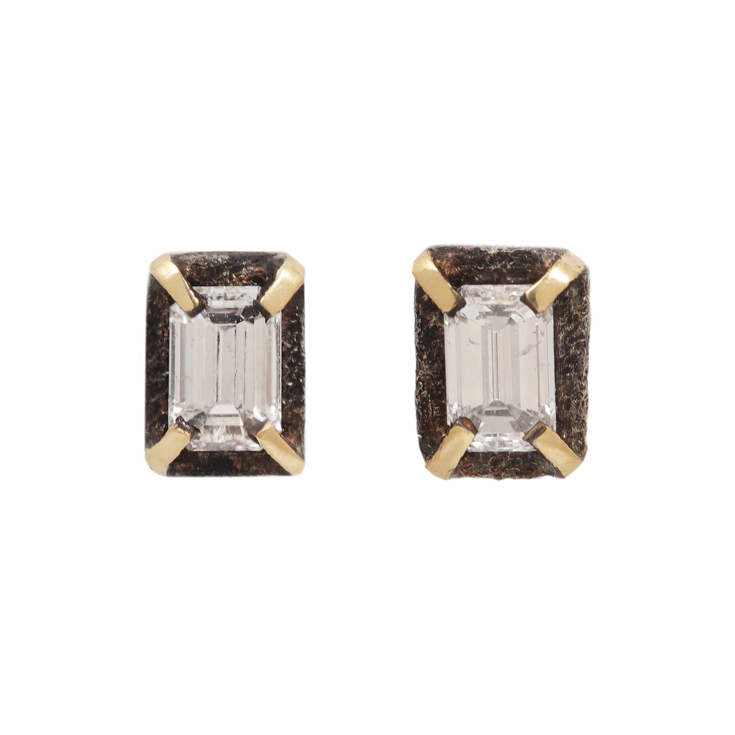 Emerald Cut Diamond Dark Halo Studs