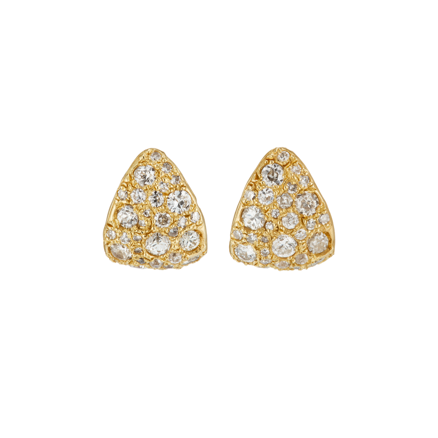 Ellis Mhairi Cameron - Gold earrings with clear gemstones on a white background