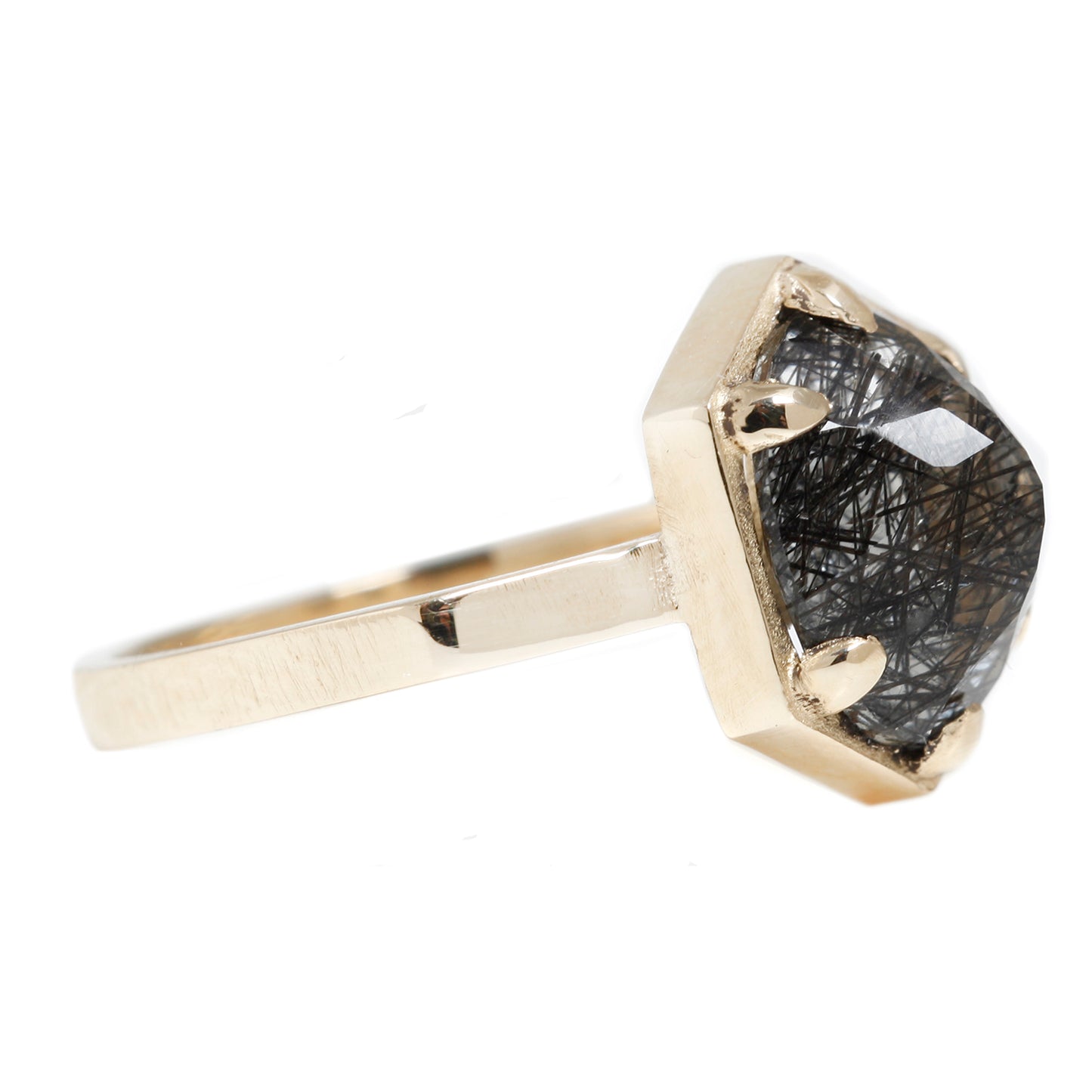 Black Tourmalated Hexagon Quartz Ring