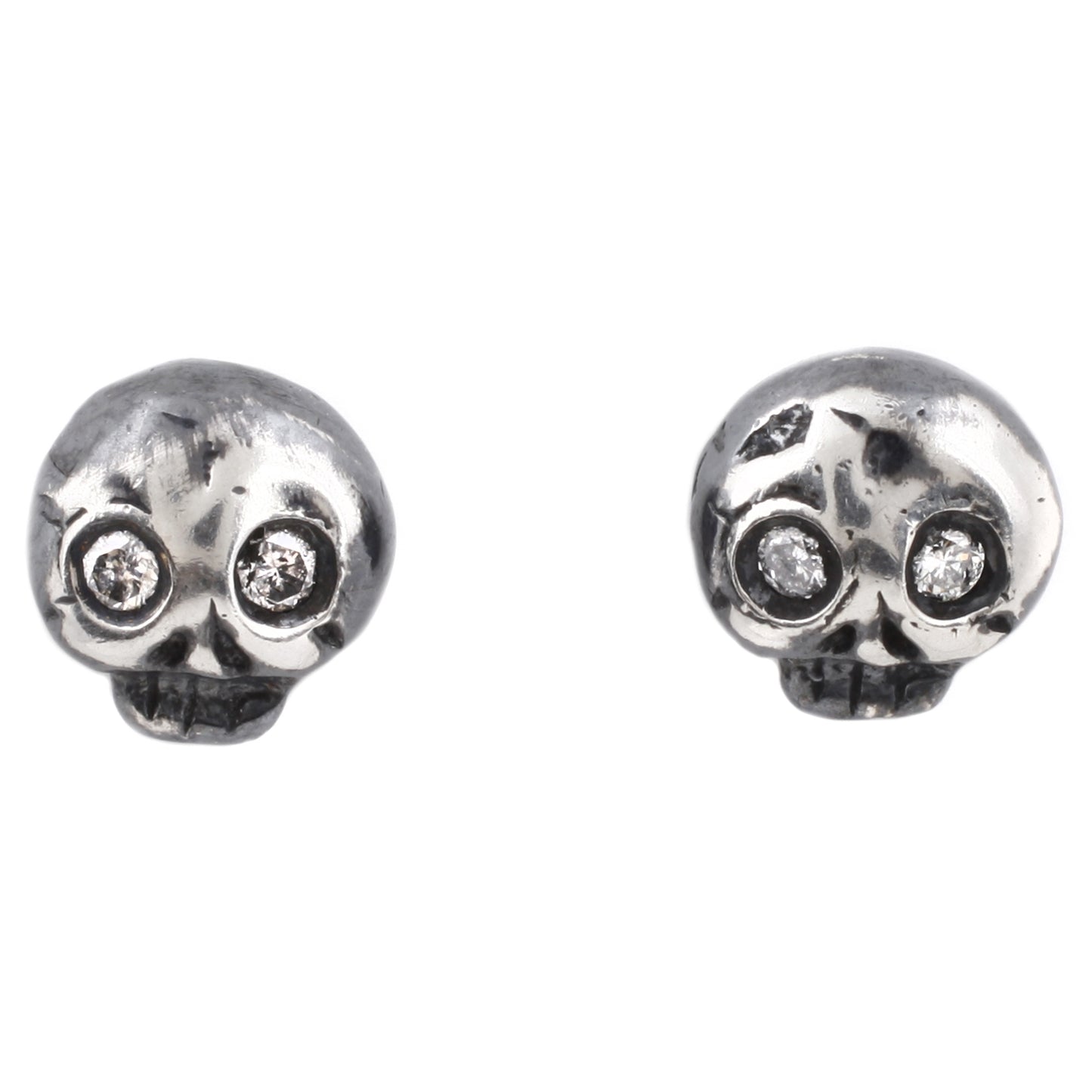 Michael Spirito Silver Diamond Eye Skull Studs