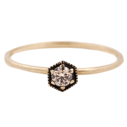 Brown Diamond Hexagon Ring, .16ct