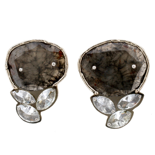 TAP by Todd Pownell Gray and White Diamond Slice Stud Earrings