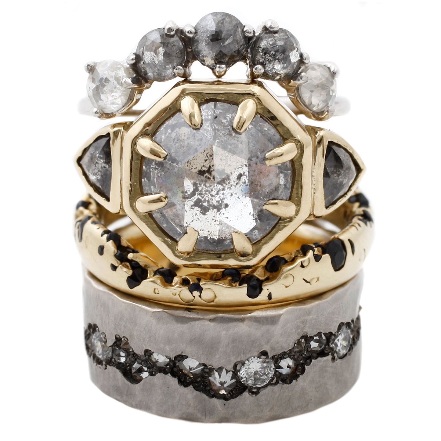 TAP by Todd Pownell White Diamond Eternity Band Ring shown in a stack of rings