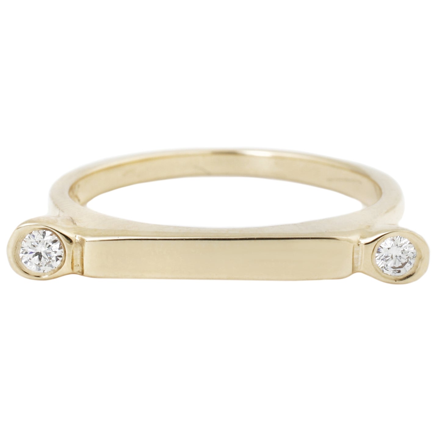 Scosha - Gold Bar Ring - Yellow Gold With Two White Diamonds