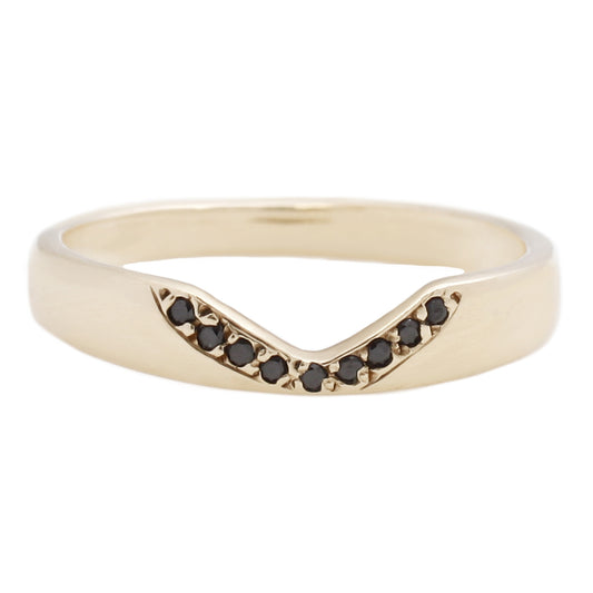 Adeline Gold Corona V Ring with Black Diamonds
