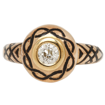 Vintage Diamond Mourning Ring With Black Enamel Details