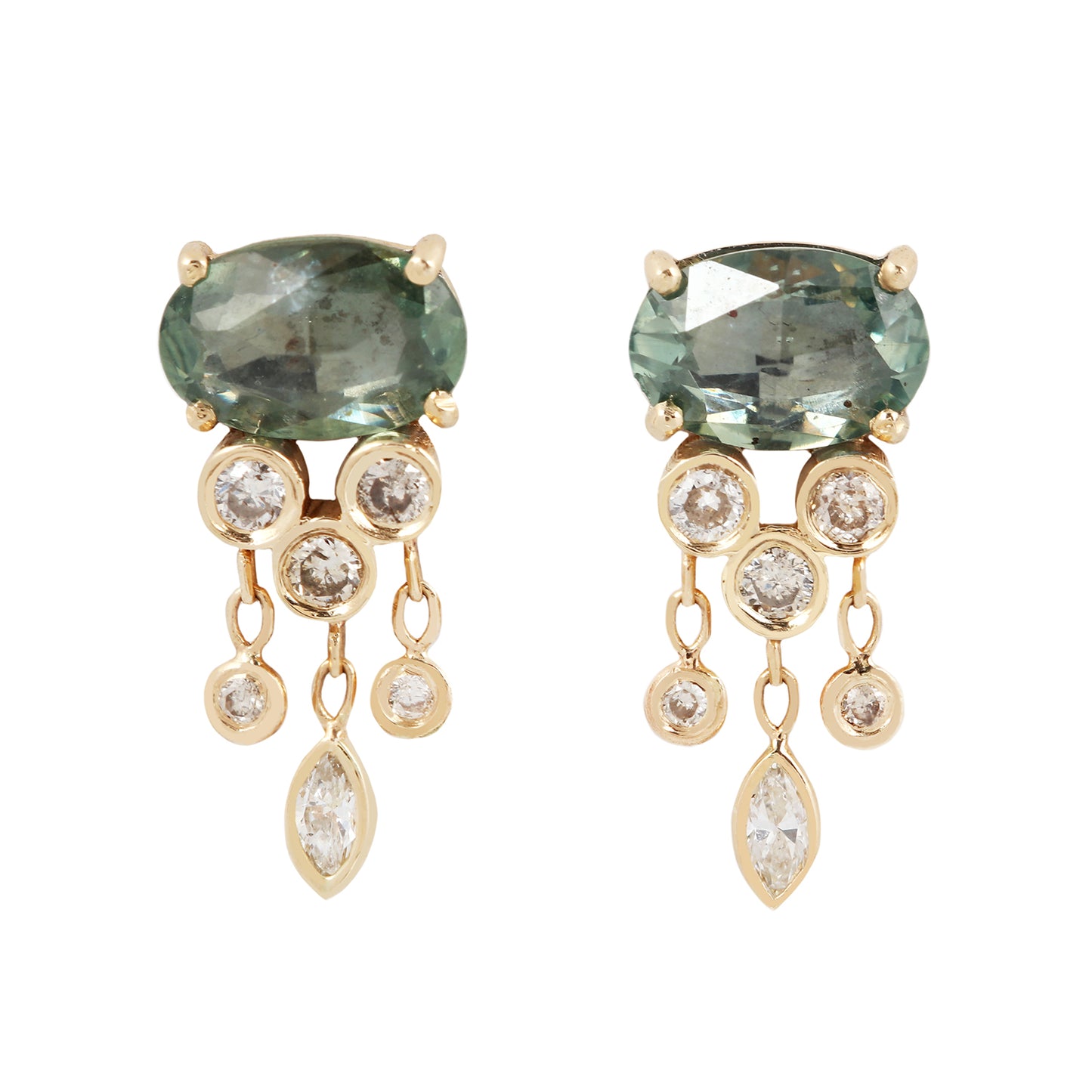 Dark Green Sapphire & Diamond Jellyfish Earrings