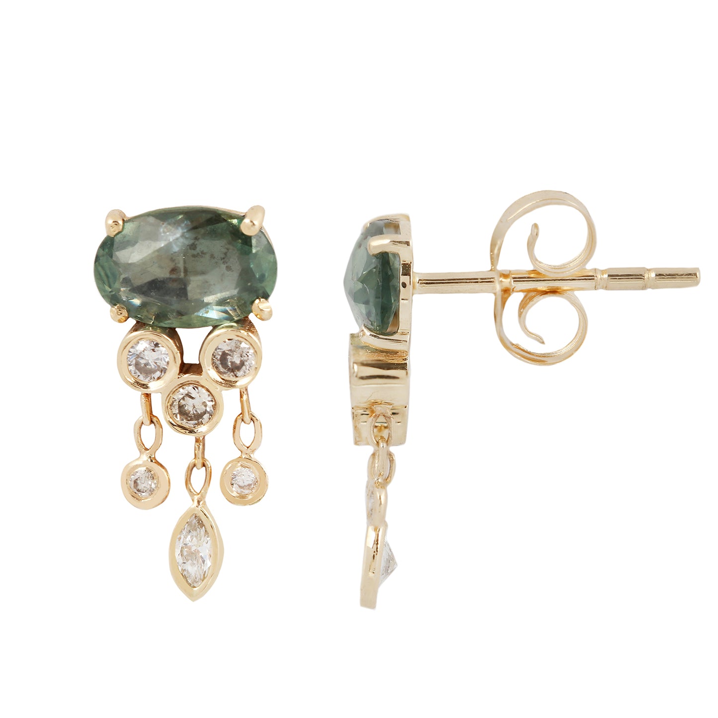 Dark Green Sapphire & Diamond Jellyfish Earrings