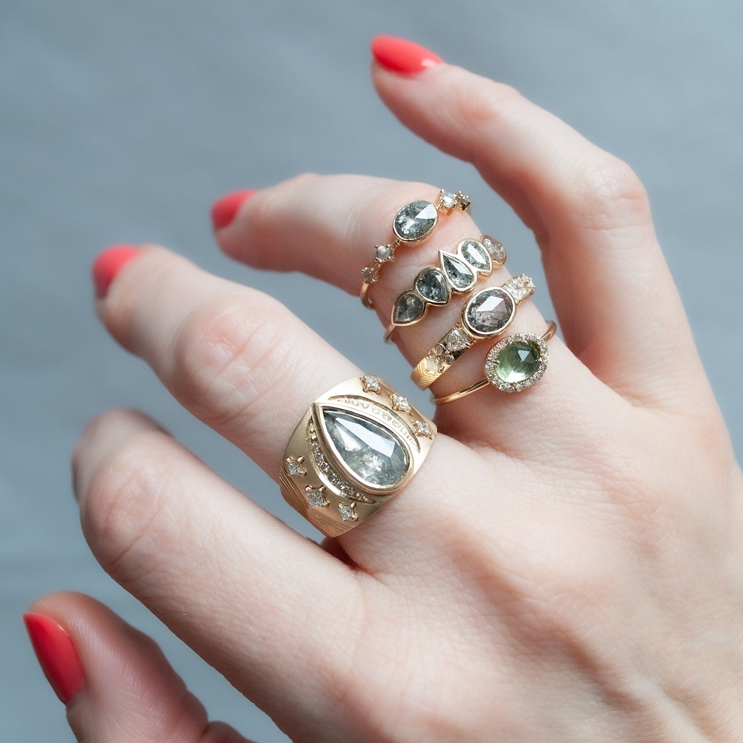 Multi Rose Cut Gray Diamond Ring