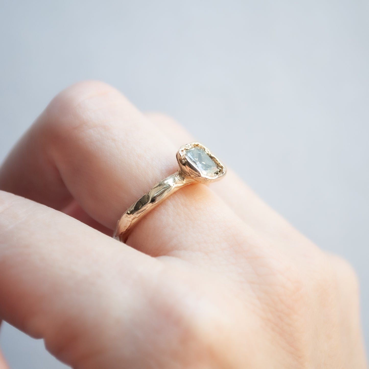 X Icy Gray Green Diamond Organic Ring