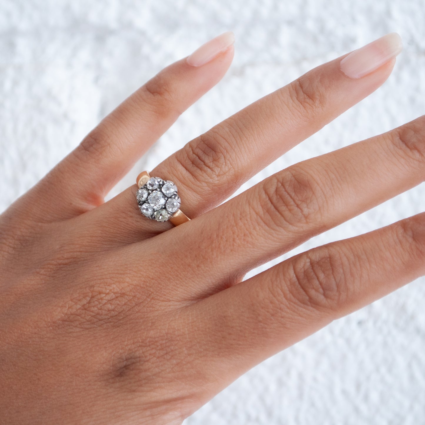 Mixed Metal Diamond Flower Ring