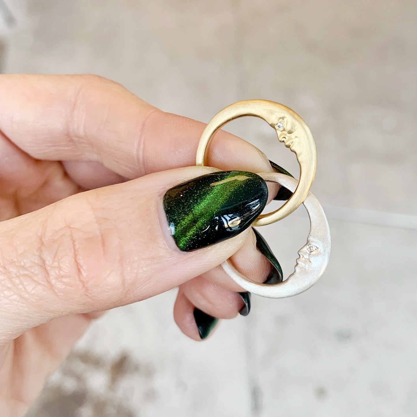 Silver Crescent Moonface Ring