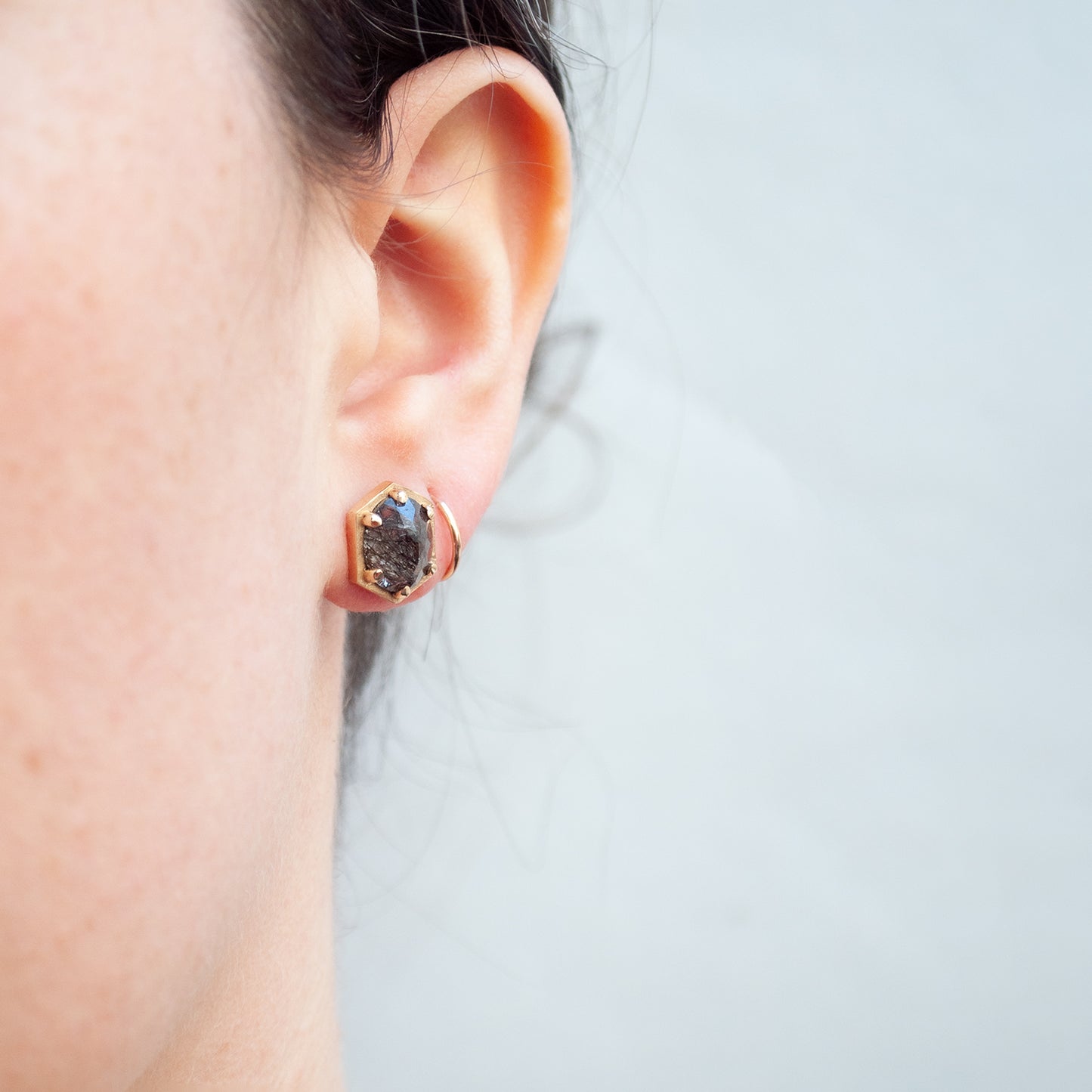 Large Hexagon Quartz Studs