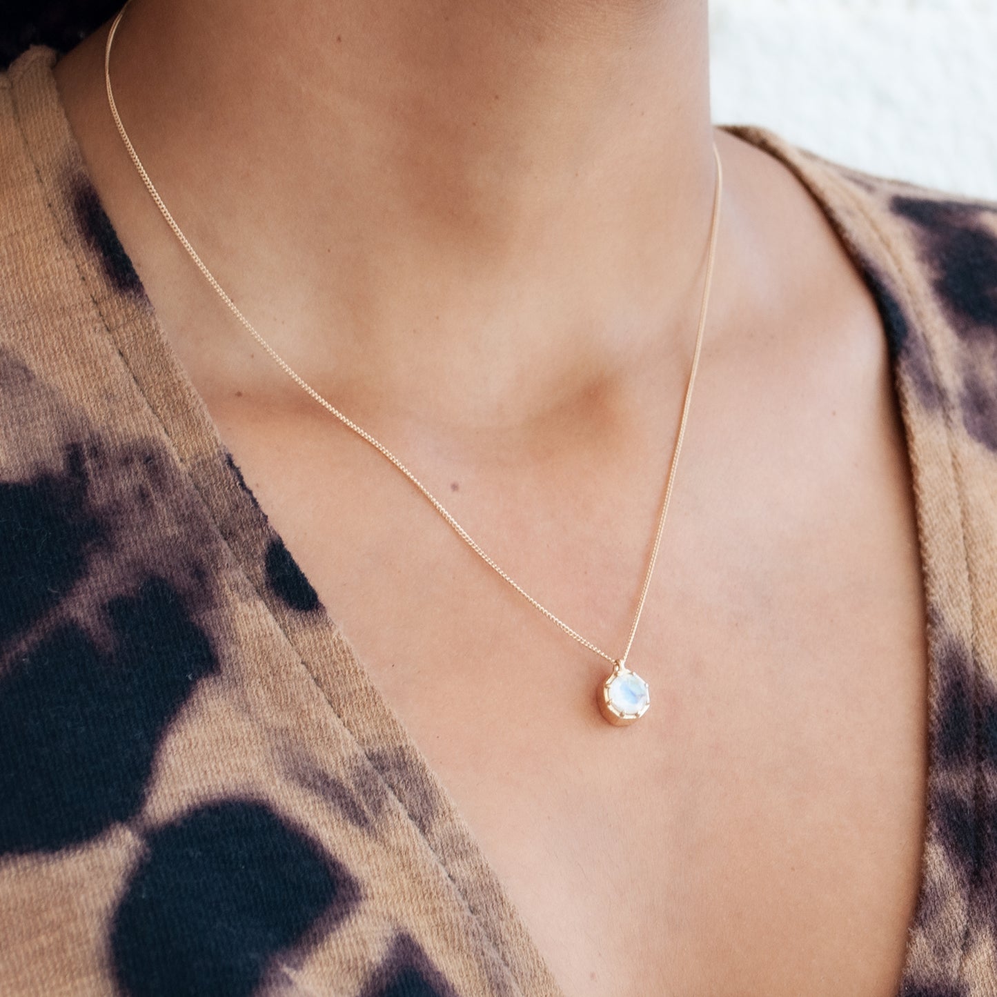 Rainbow Moonstone Octagon Necklace