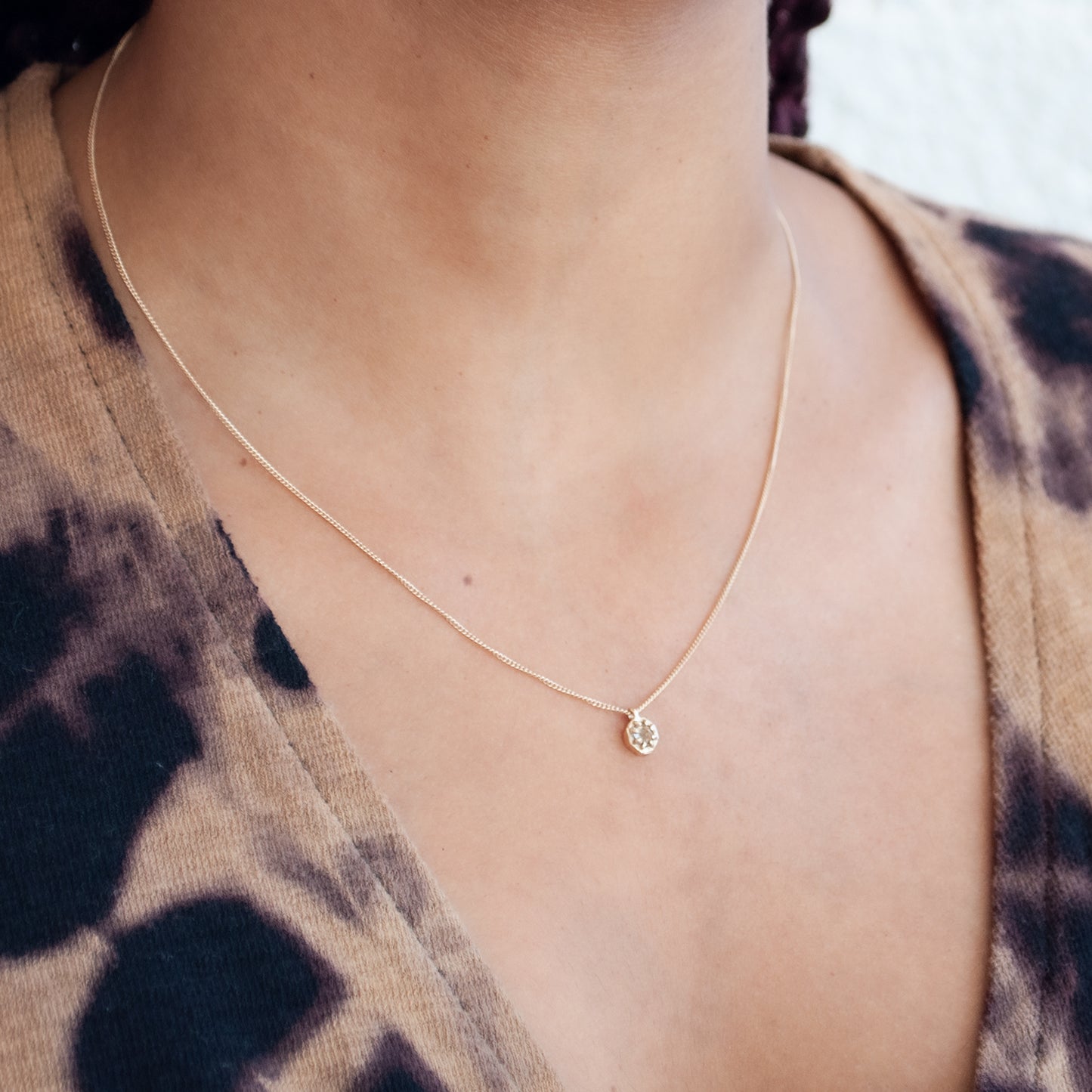 Small Champagne Quartz Octagon Necklace