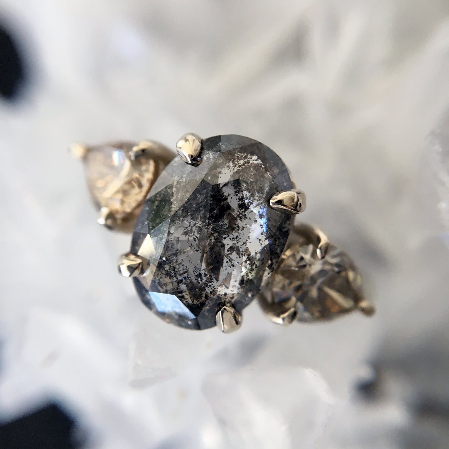 Speckled Oval Three Diamond Ring