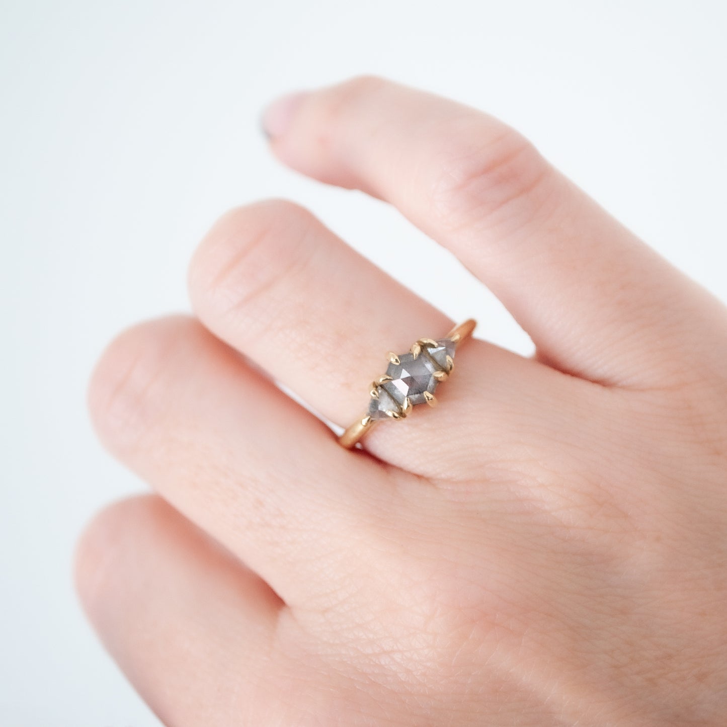 Hexagon Three Diamond Ring